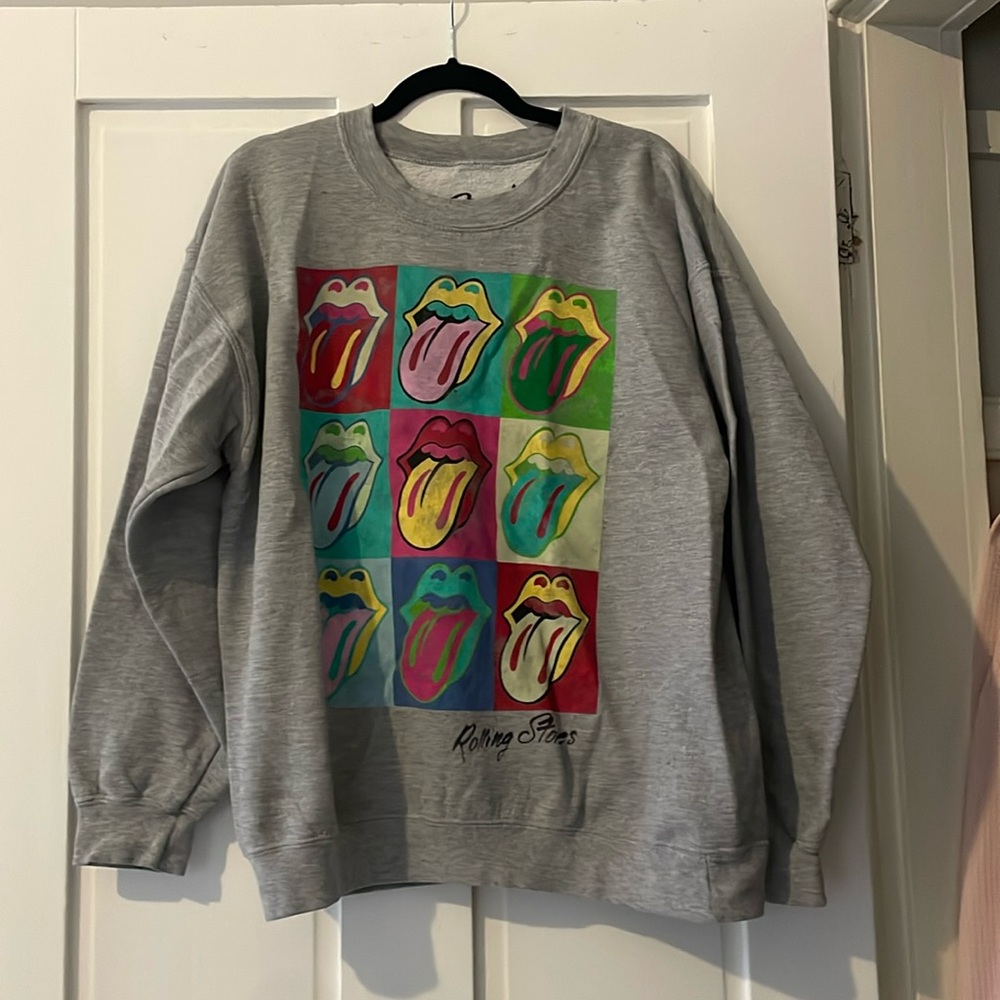 Grey Bravado Rolling Stones Logo Crew Neck Sweatshirt
